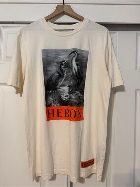 Heron Preston Cream Tee with Orange Label